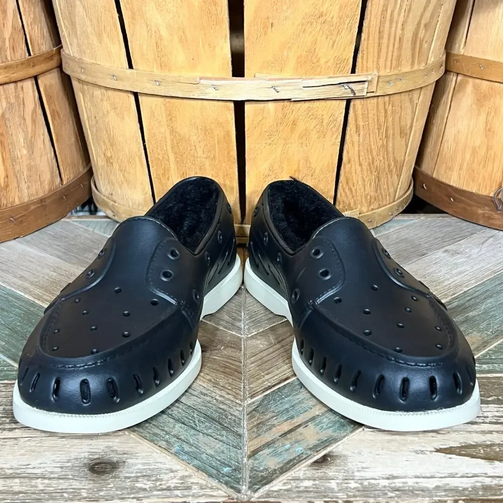 Sperry A/O Float Cozy Black Rubber Faux Fur Lined Slip-On Boat Shoes Men Size 10